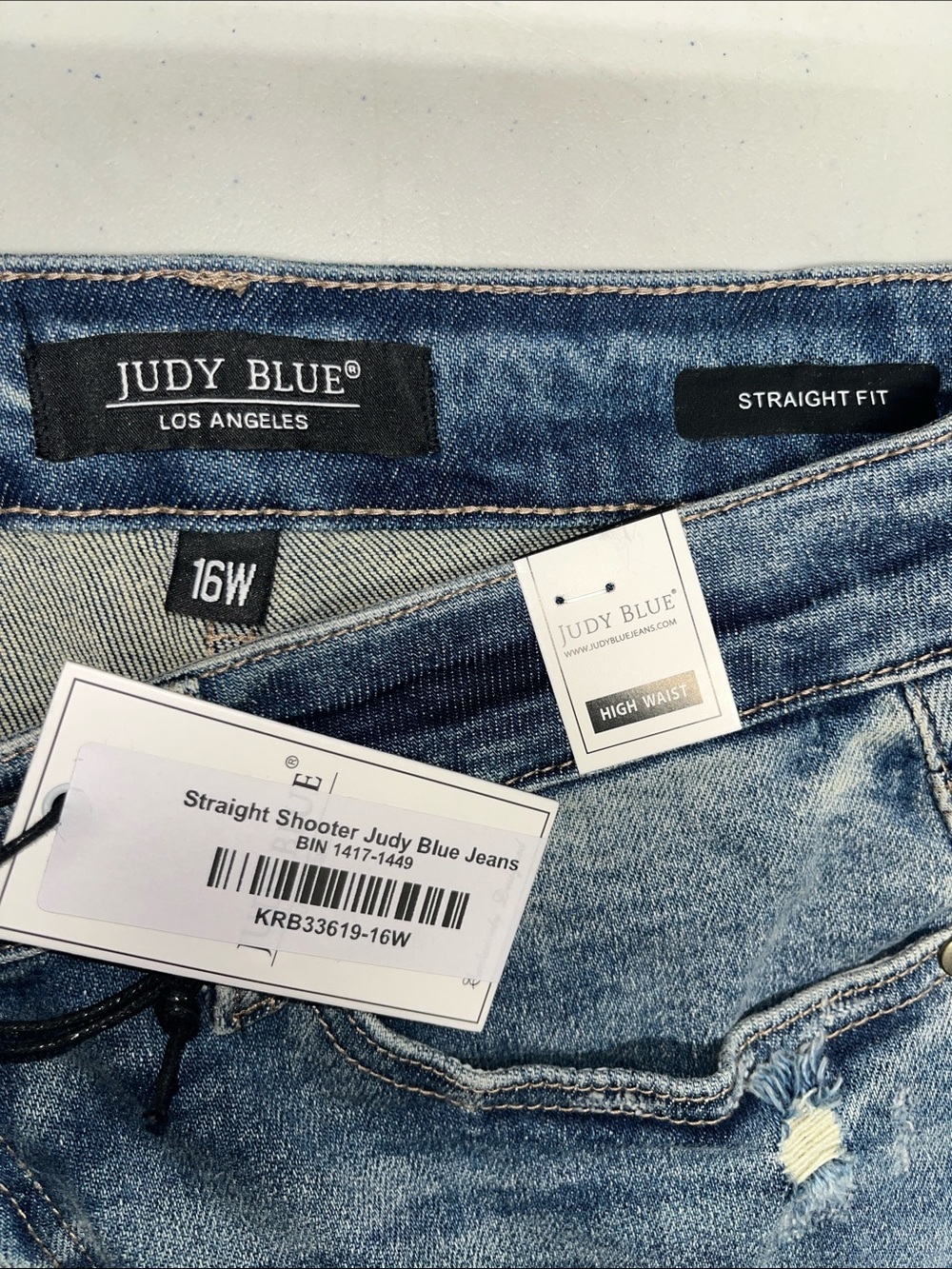 Judy Blue NWT Size 16W Blue Denim Distressed High Waist Straight Fit Jeans - Picture 3 of 3